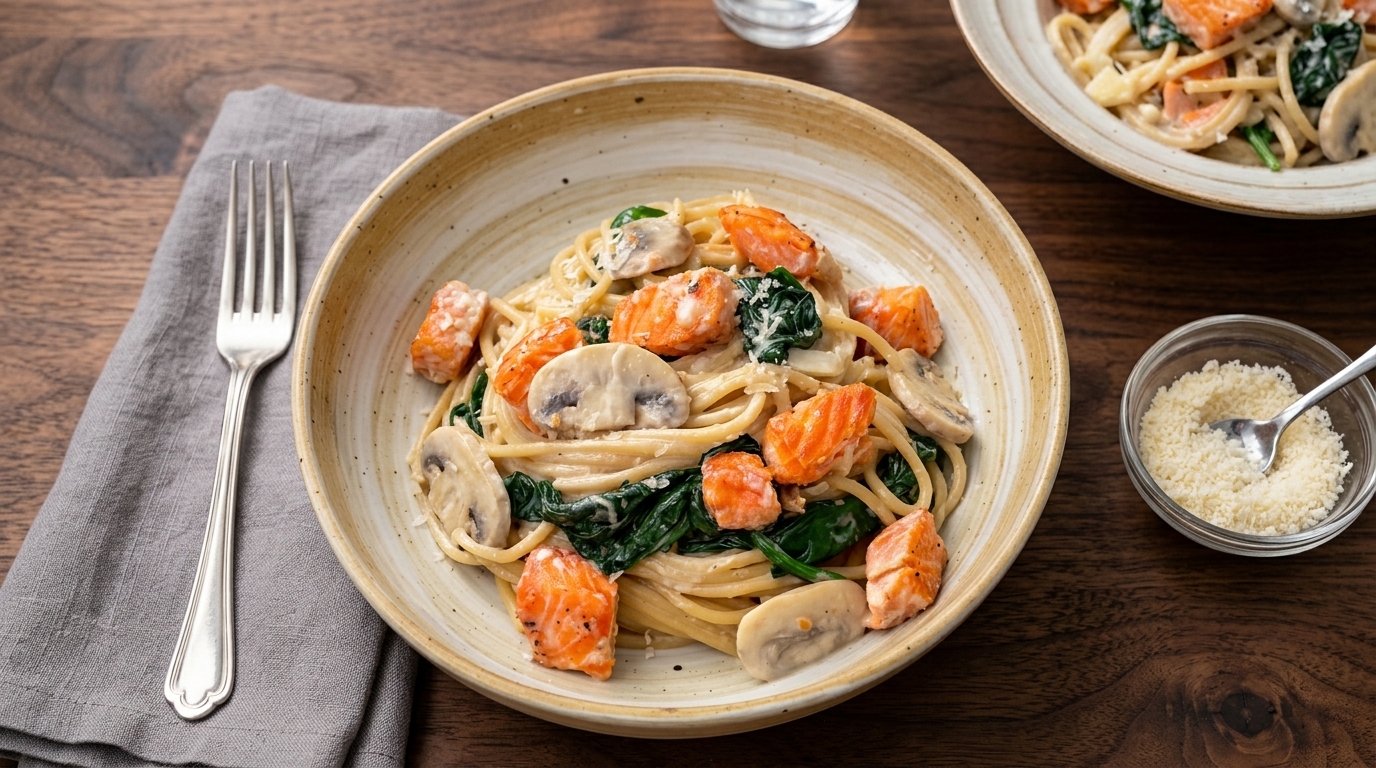 Pasta Integrale Cremosa con Salmone e Funghi