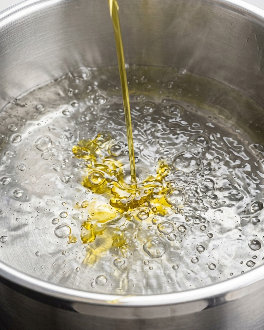 Una pentola in acciaio inossidabile piena dacqua che bolle vigorosamente su un piano cottura.