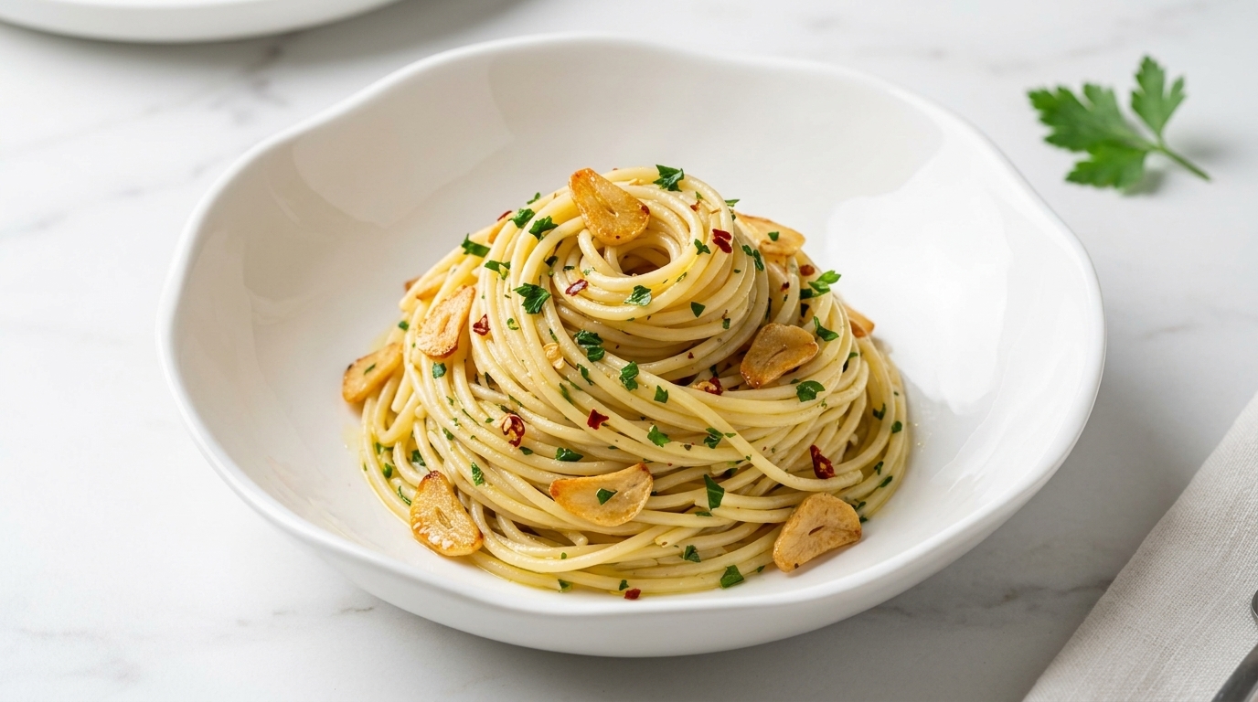 Spaghetti Aglio, Olio e Peperoncino Classici con Prezzemolo Fresco