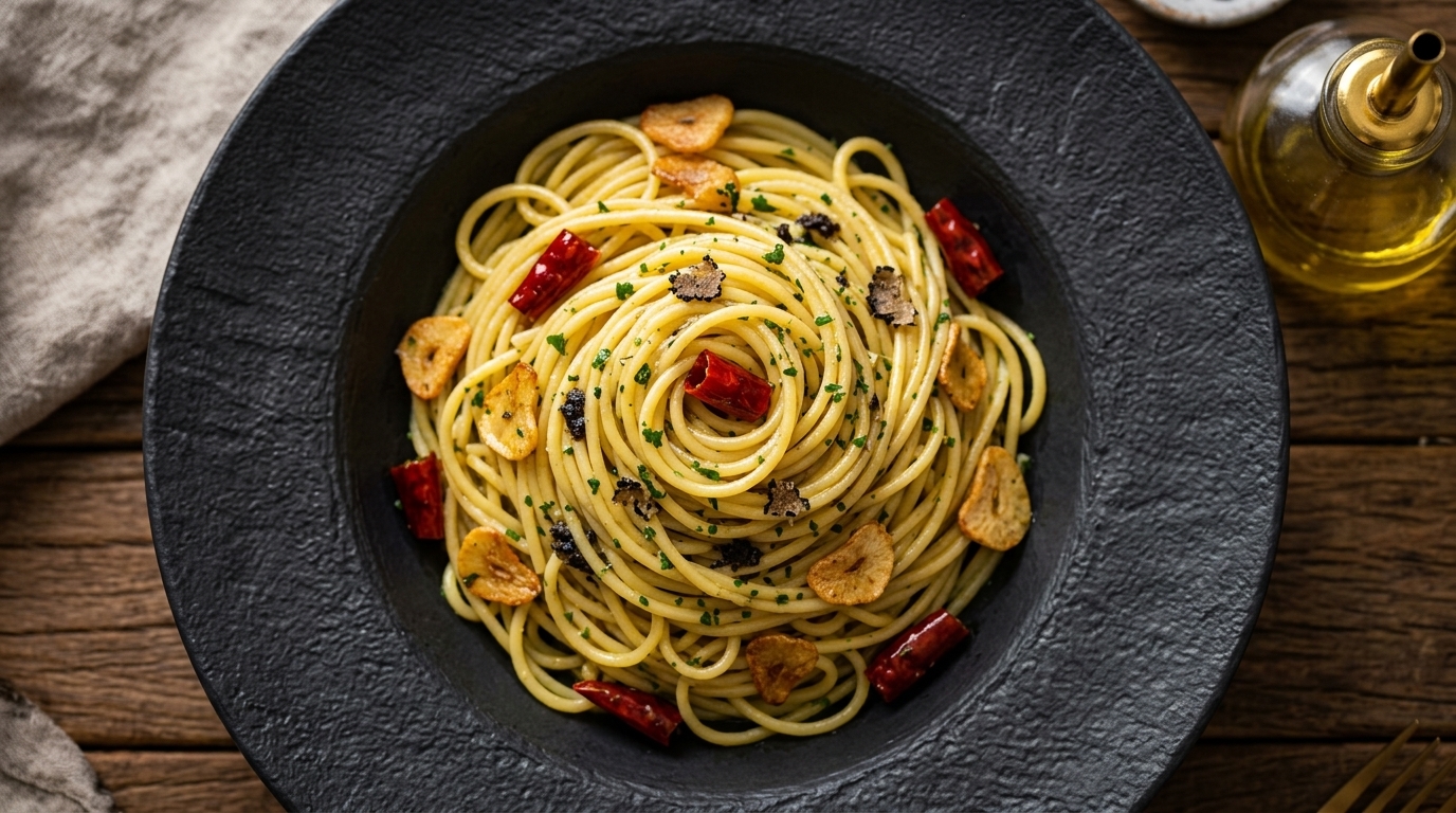 Spaghetti Aglio, Olio e Tartufo Nero