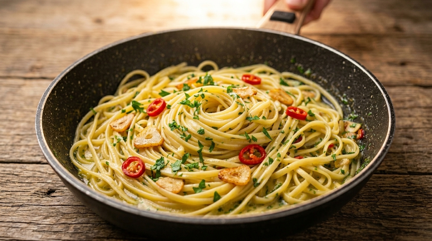 Linguine Cremose Aglio, Olio e Peperoncino (con Tuorlo d'Uovo)
