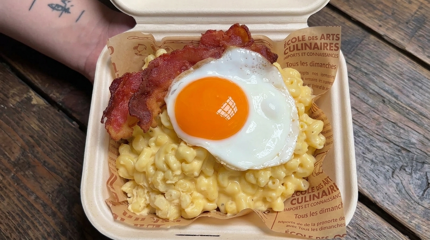 Mac & Cheese Cremosi in Padella con Bacon e Uovo