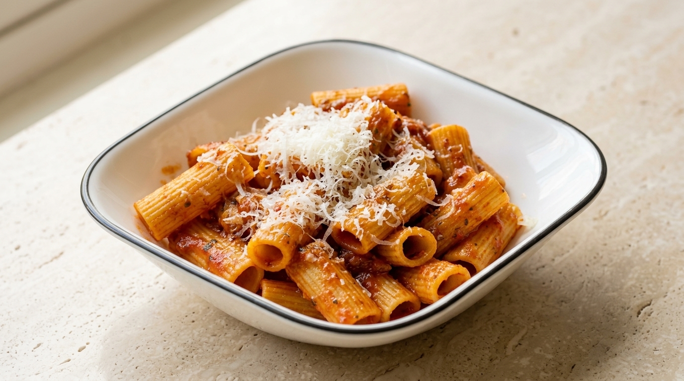 Rigatoni Classici al Pomodoro e Formaggio Grattugiato Fresco