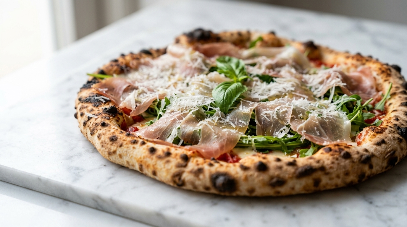Pizza Prosciutto e Rucola Cotta nel Forno a Legna