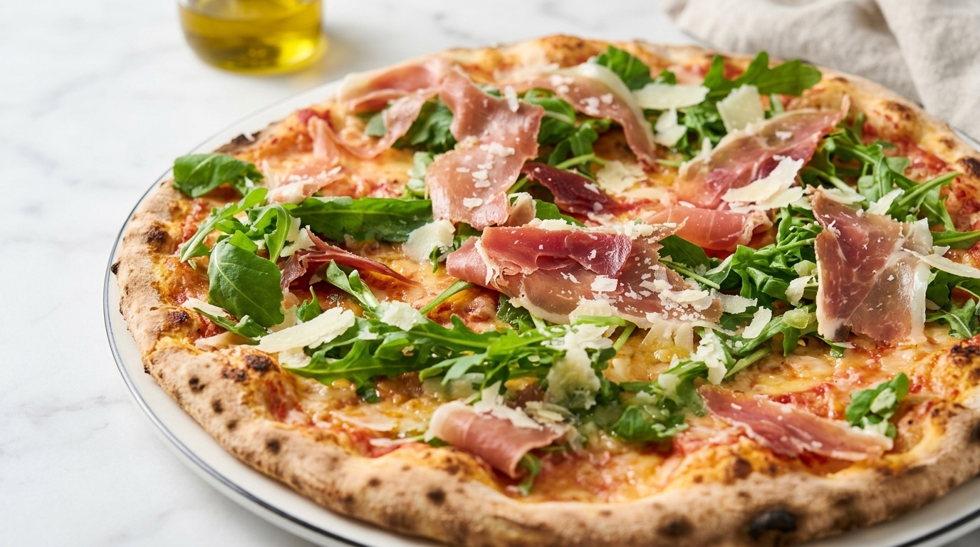 Autentica Pizza Prosciutto e Rucola Sottile e Croccante