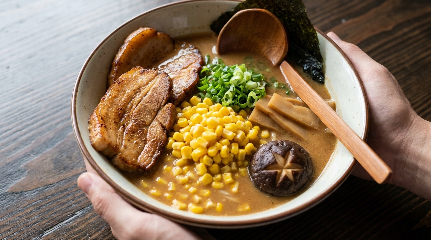 Ramen giapponese al miso con burro e mais