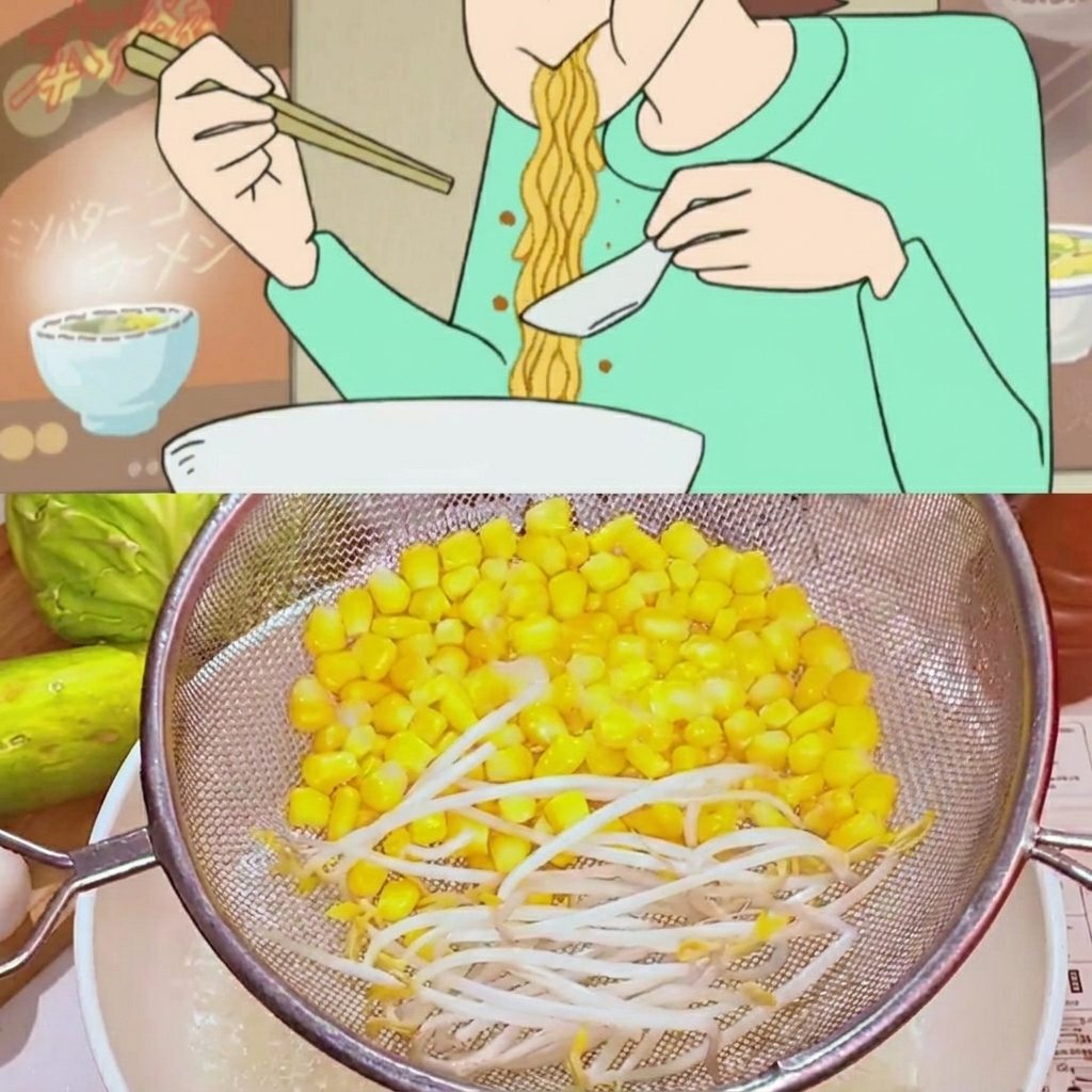 Noodles ramen che cuociono in una pentola di acqua bollente, mostrando la variazione di consistenza mentre si ammorbidiscono.