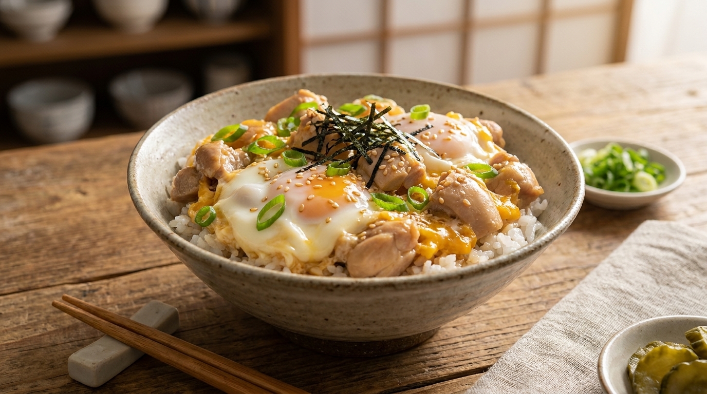 Oyakodon classico giapponese (ciotola di pollo e uova)