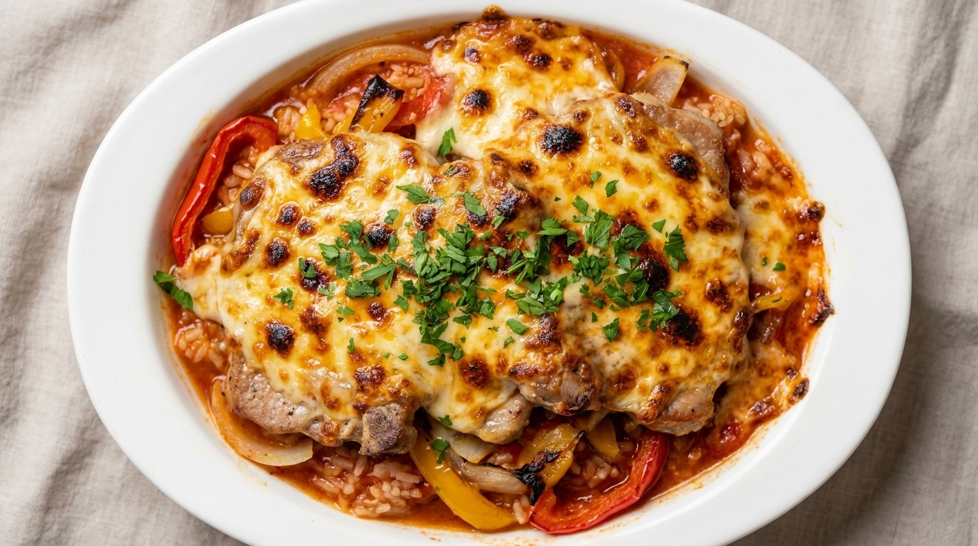 Riso al Forno con Braciola di Maiale e Formaggio Fuso