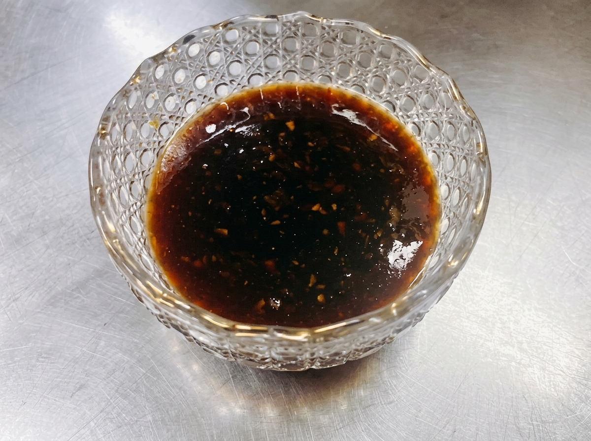 Fette di manzo che cuociono con la salsa teriyaki.