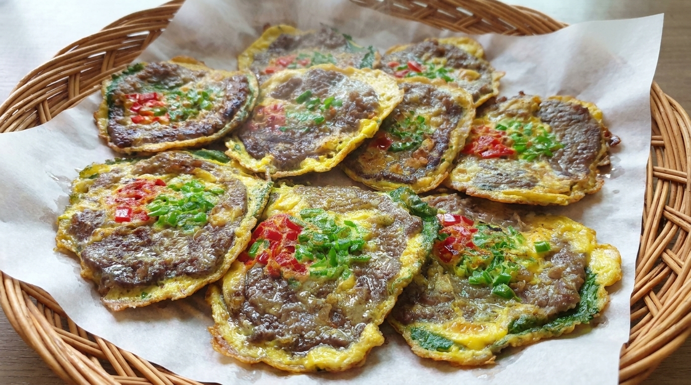 Frittelle Coreane di Manzo e Foglie di Perilla (Ggaennip-jeon)