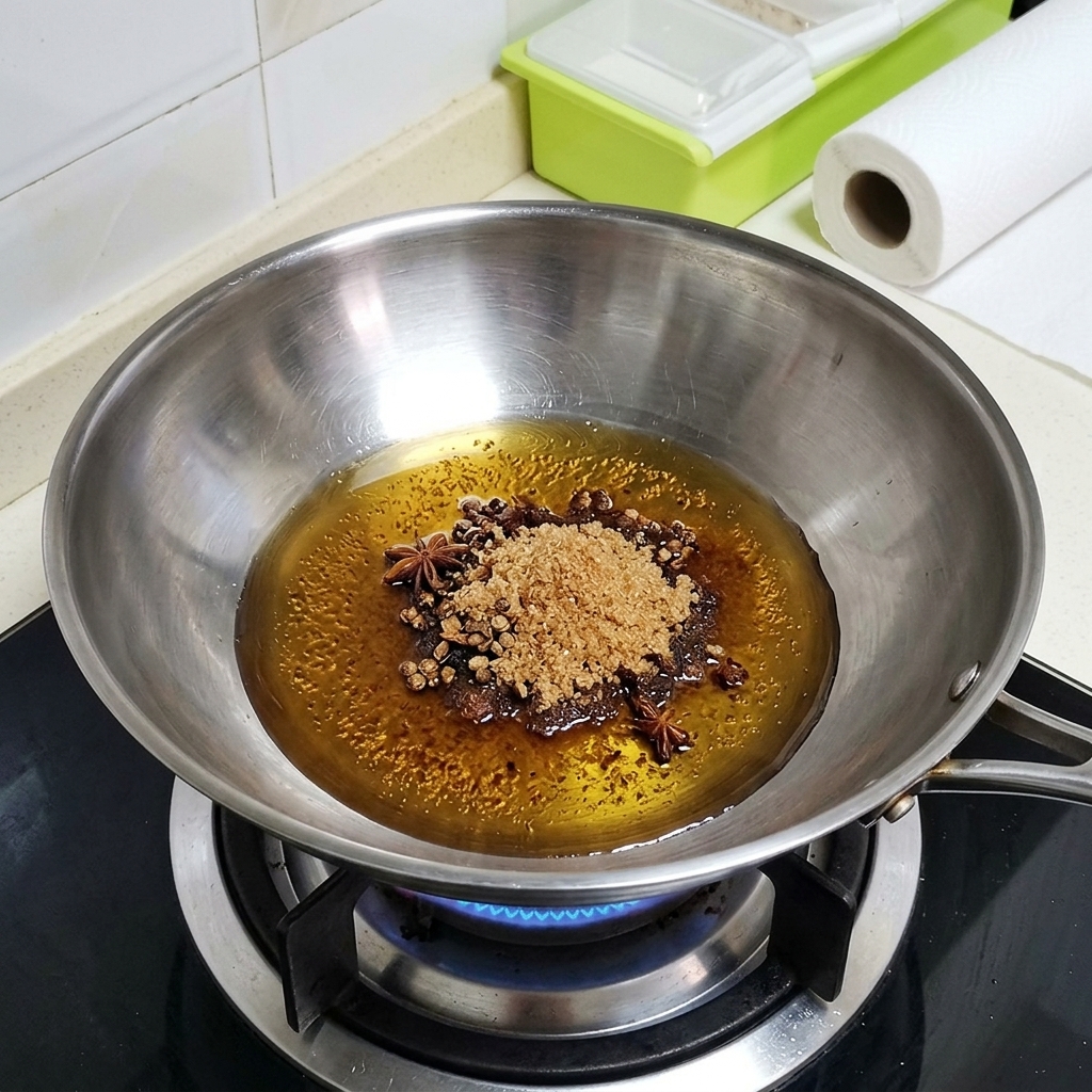 Cipolle tritate e melone verde aggiunti a una pentola dacqua contenente i condimenti.