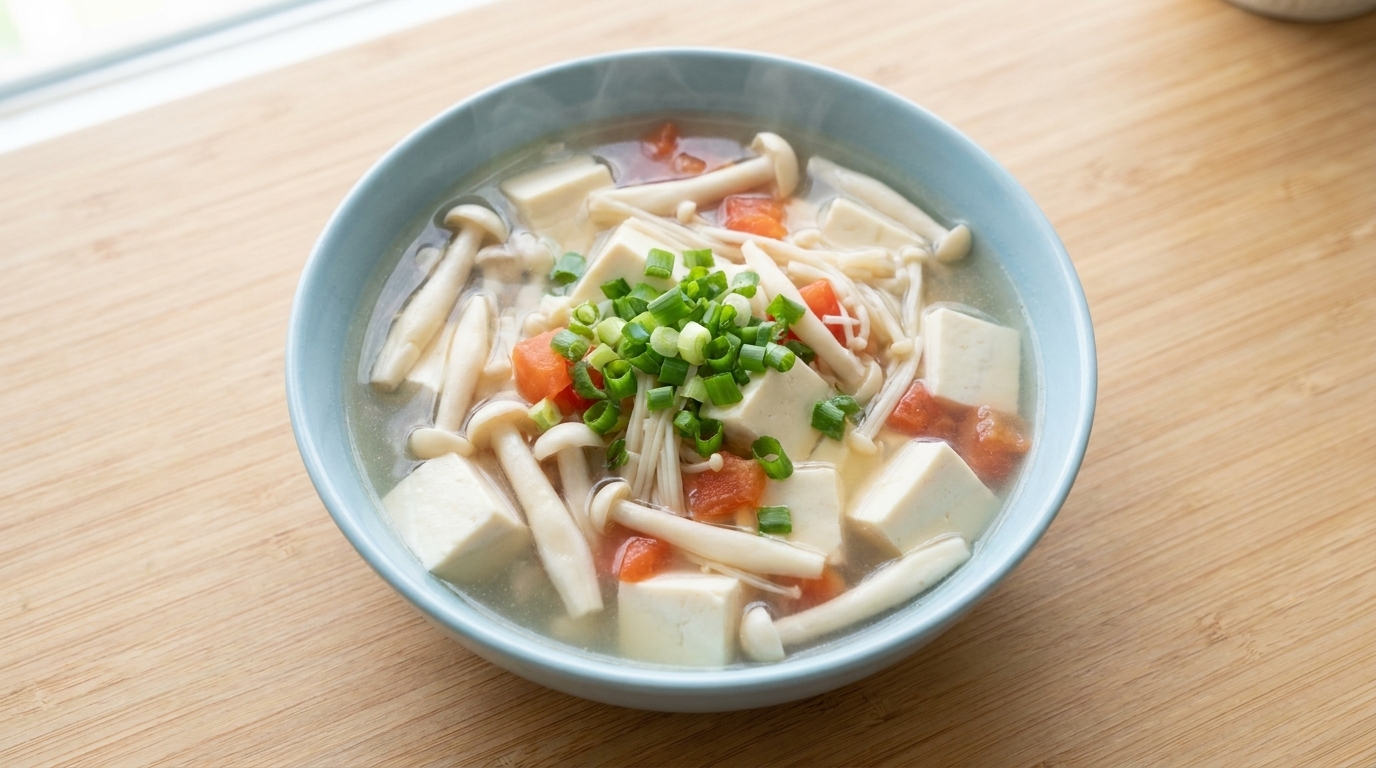 Zuppa Salutare di Tofu e Funghi Seafood