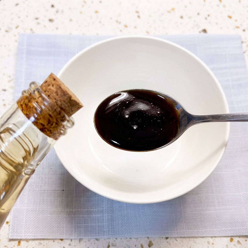 Ingredienti misurati e mescolati in una ciotola bianca.