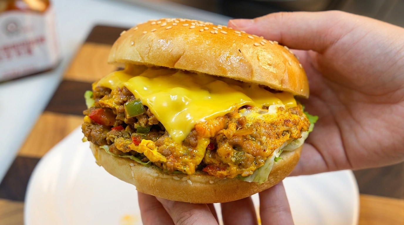 Burger di Carne Macinata, Peperoni e Uova