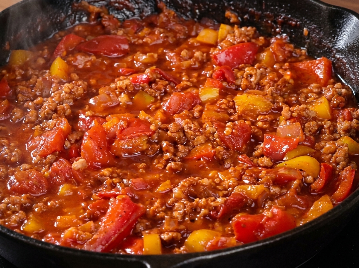 Quattro uova che friggono in una padella dal fondo arrotondato, mostrando albumi sodi e tuorli dorati.