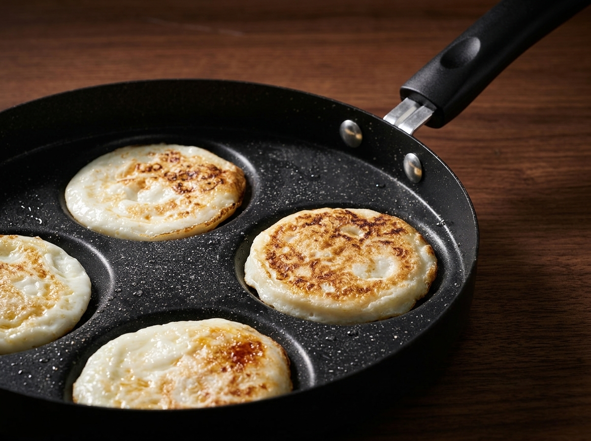 Una fetta di formaggio su pane tostato, sormontata da due uova fritte.