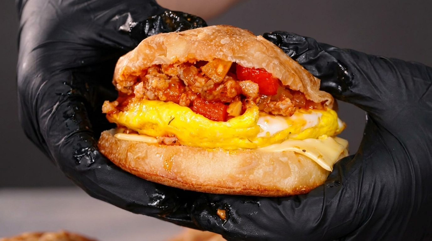 Burger da Colazione con Ragù di Maiale in Stile Shakshuka