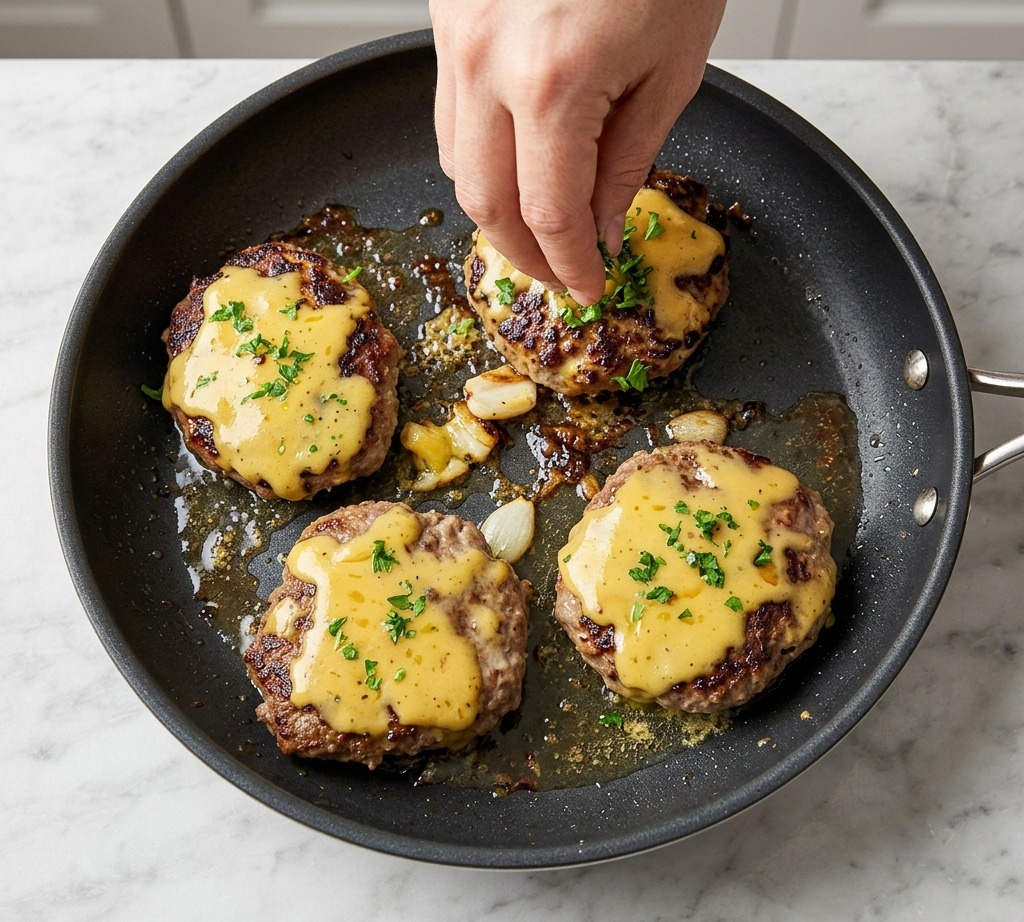 Polpette al formaggio guarnite con prezzemolo fresco.