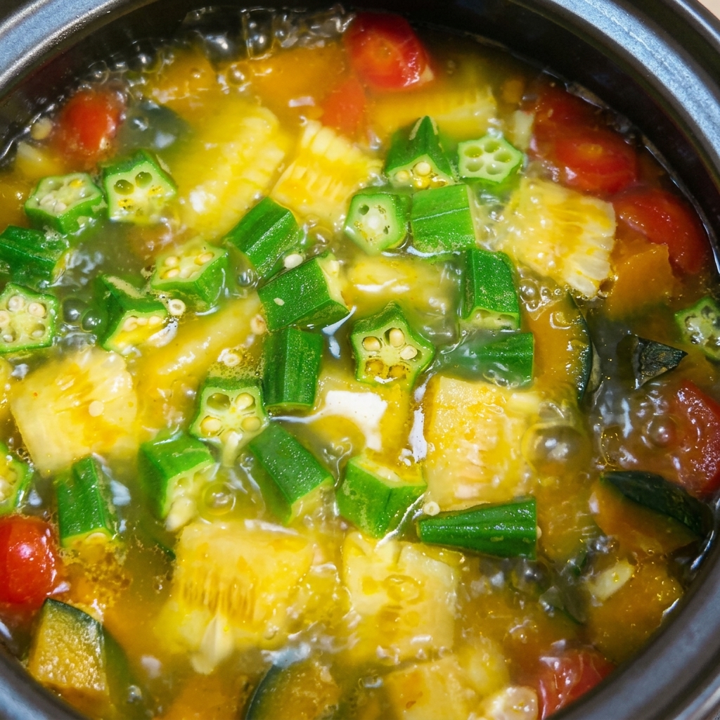 Un piccolo cucchiaio dosatore versa sale nella zuppa colorata.