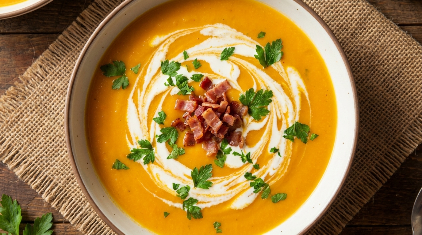 Vellutata di Zucca con Croccante al Bacon