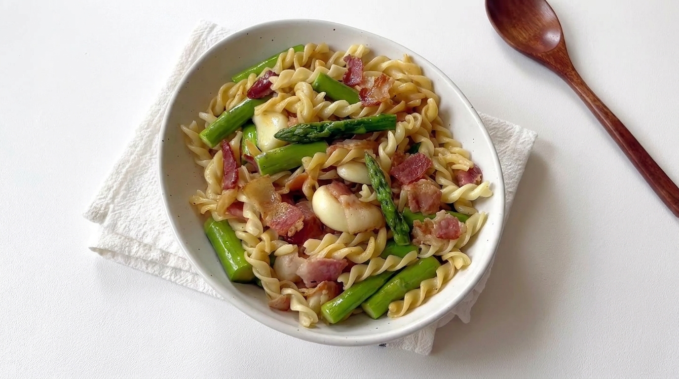 Fusilli con Asparagi e Pancetta