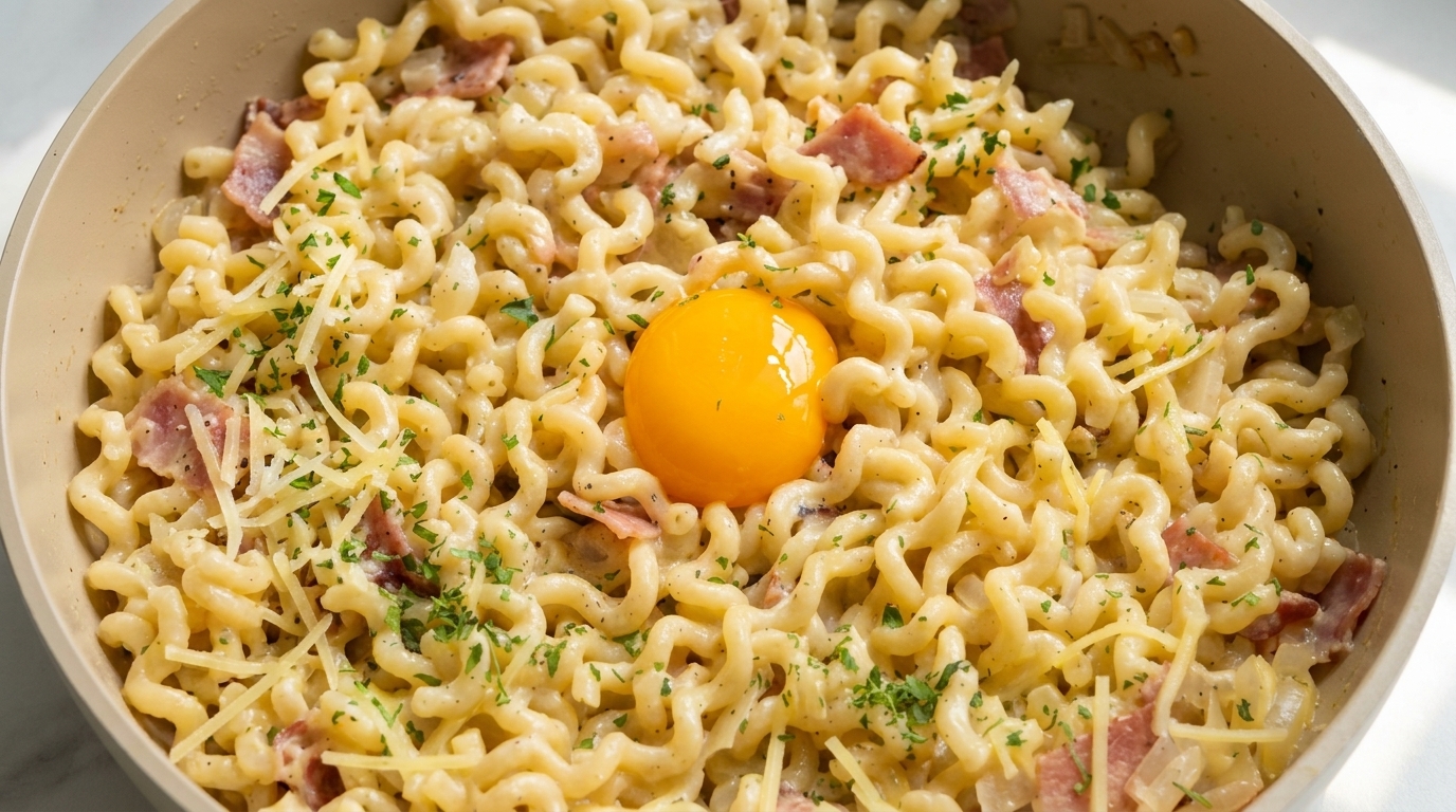 Carbonara Cremosa con Pancetta e Pasta Riccia