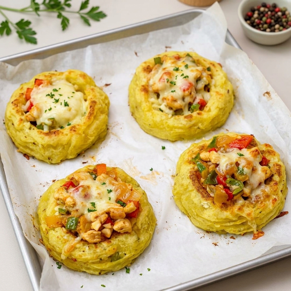 Ripieno di pollo e verdure distribuito nei cestini di patate.