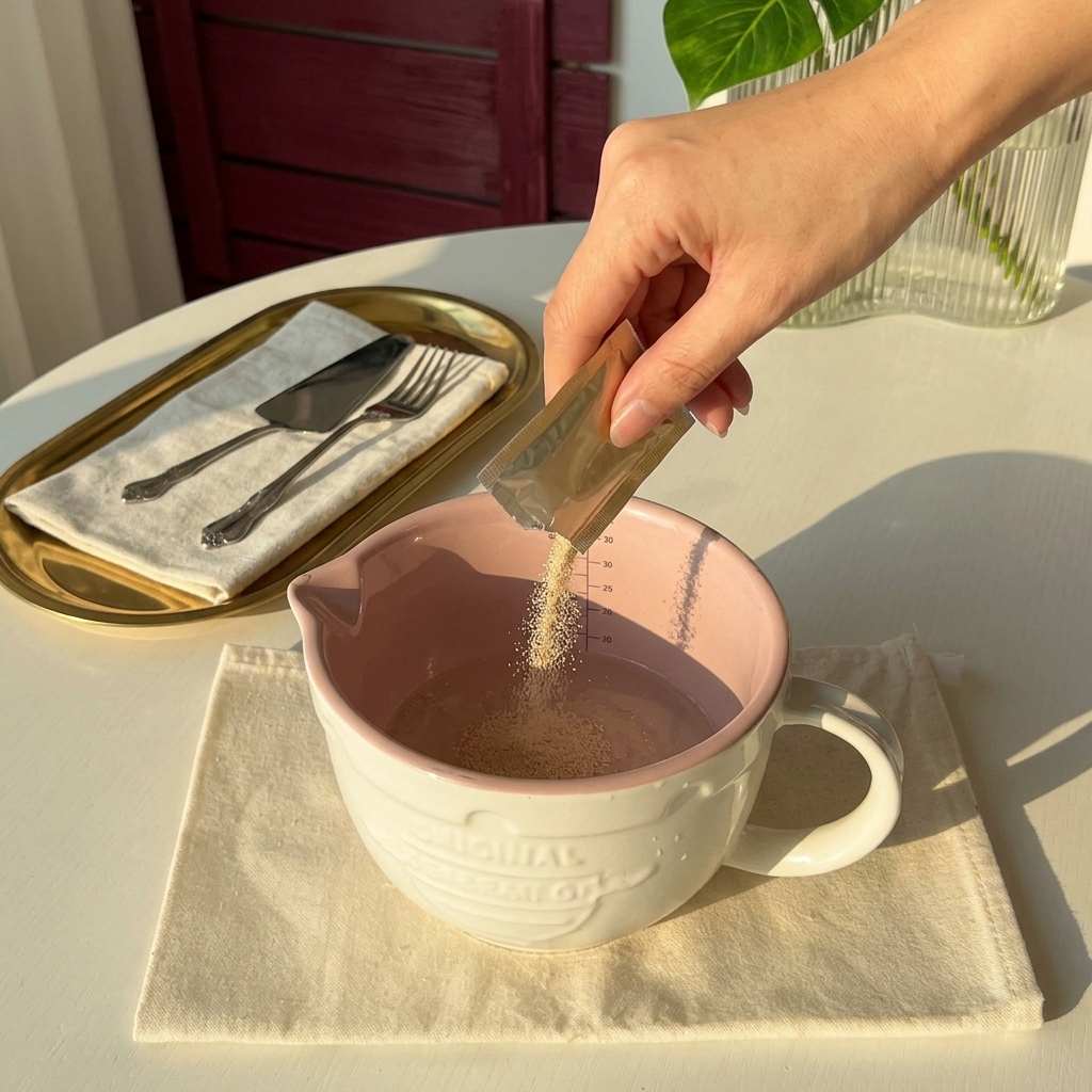 Lievito secco mescolato in una tazza con acqua tiepida.