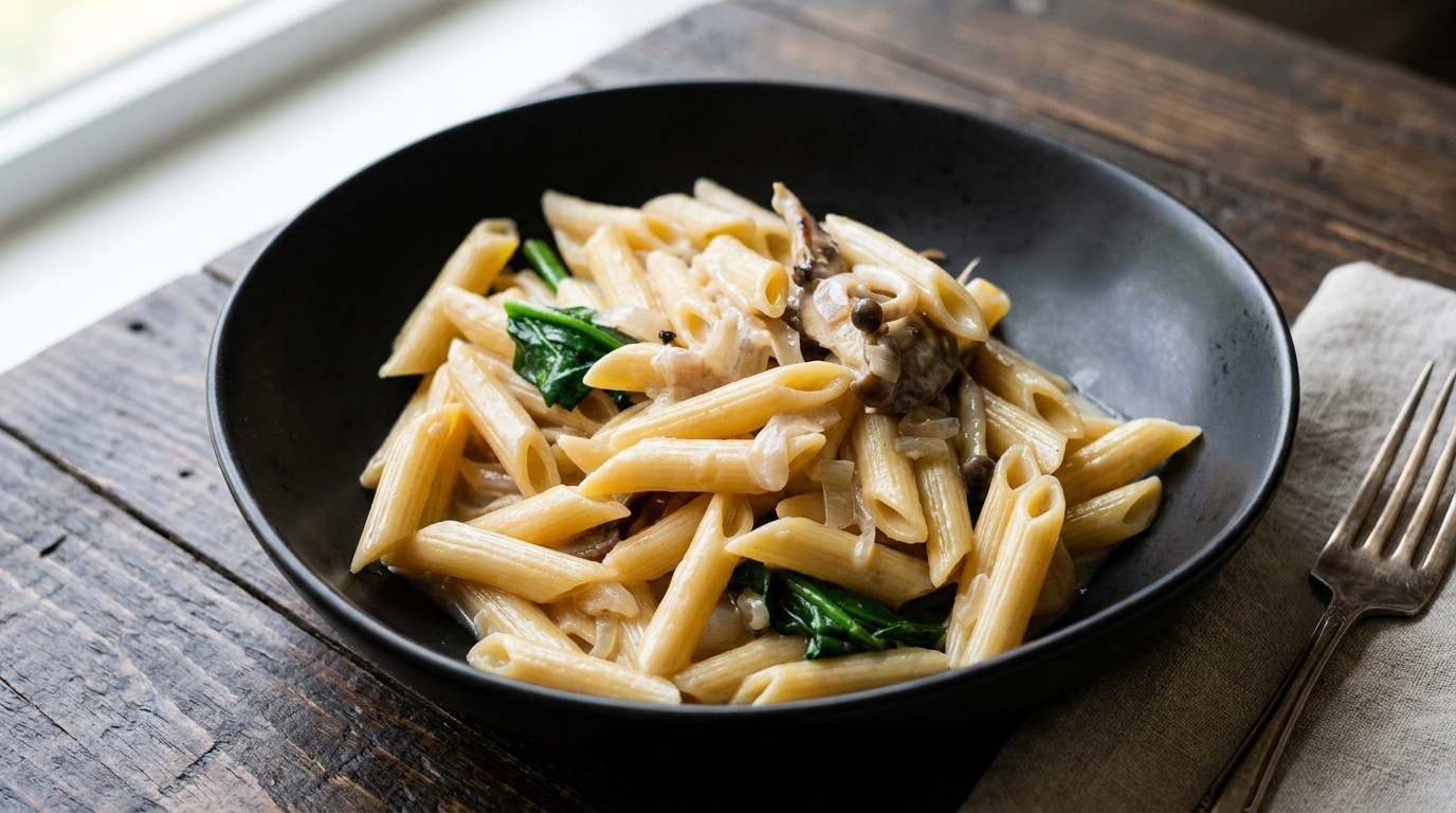 Penne Cremose ai Funghi in Una Sola Pentola