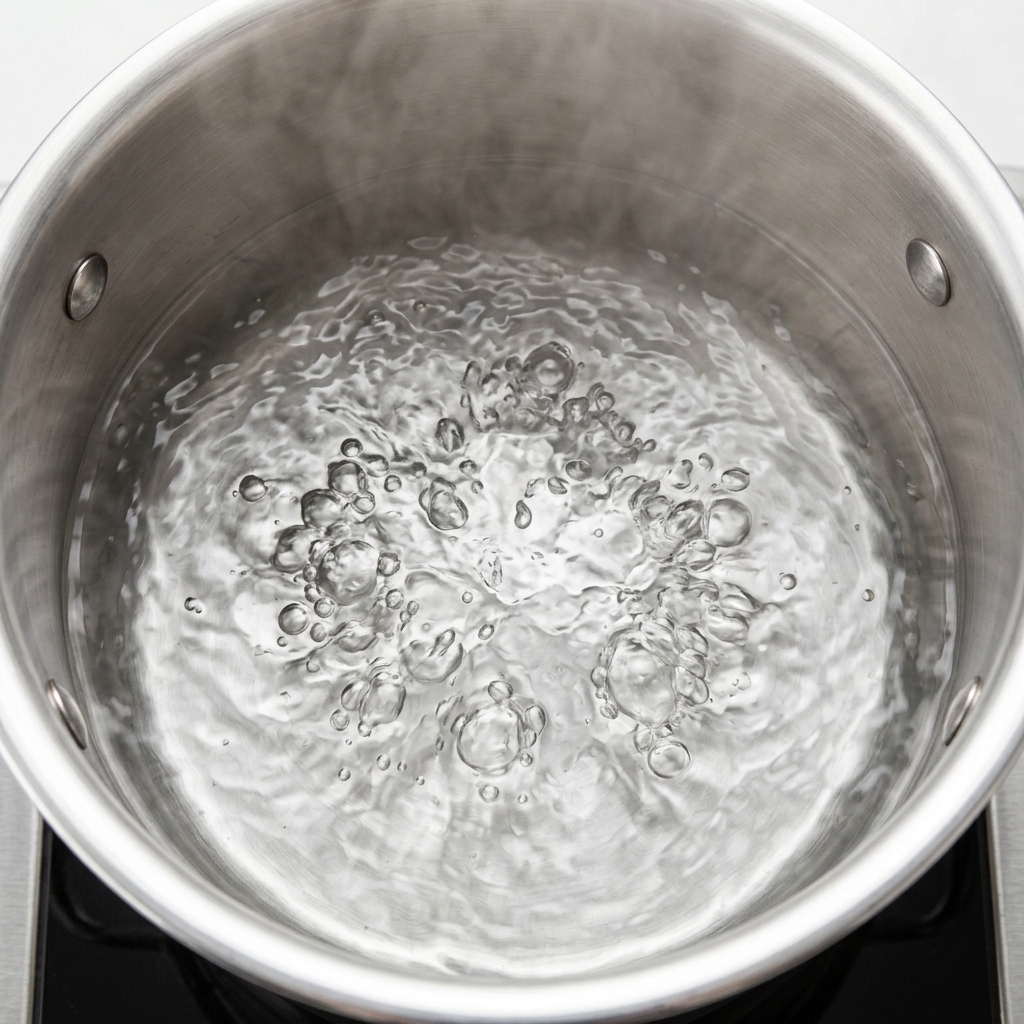 Due uova che cuociono delicatamente in una pentola dacqua calda.