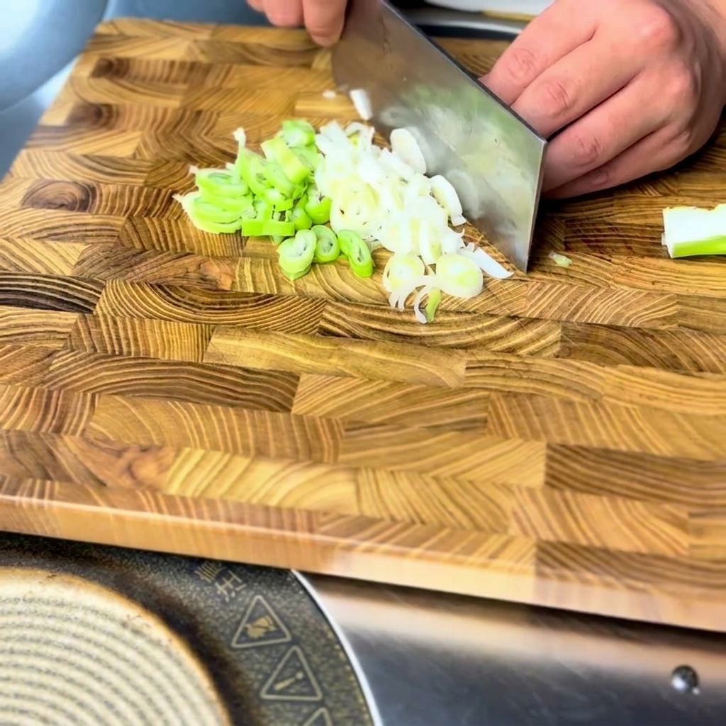 Pezzi di manzo Angus crudo pronti sul tagliere di legno.
