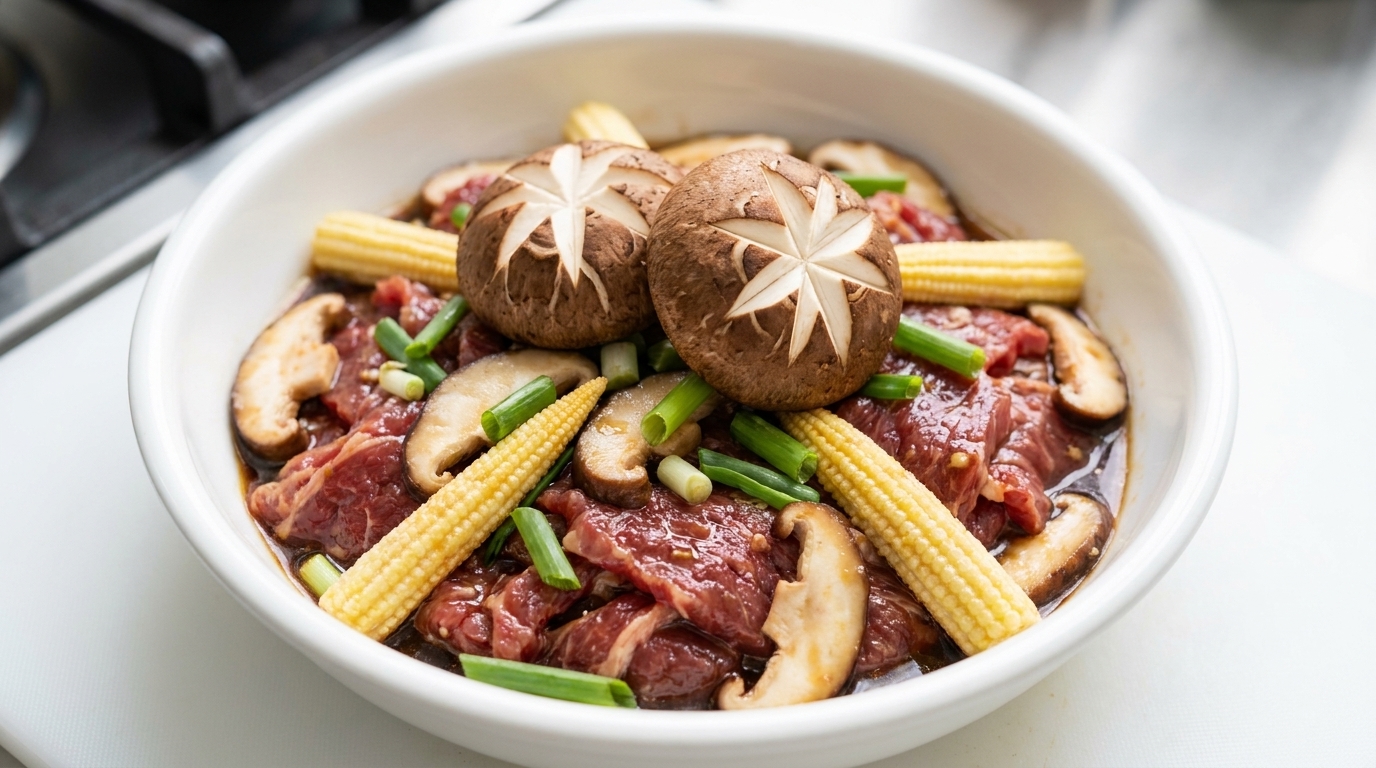 Manzo Marinato in Stile Coreano con Funghi