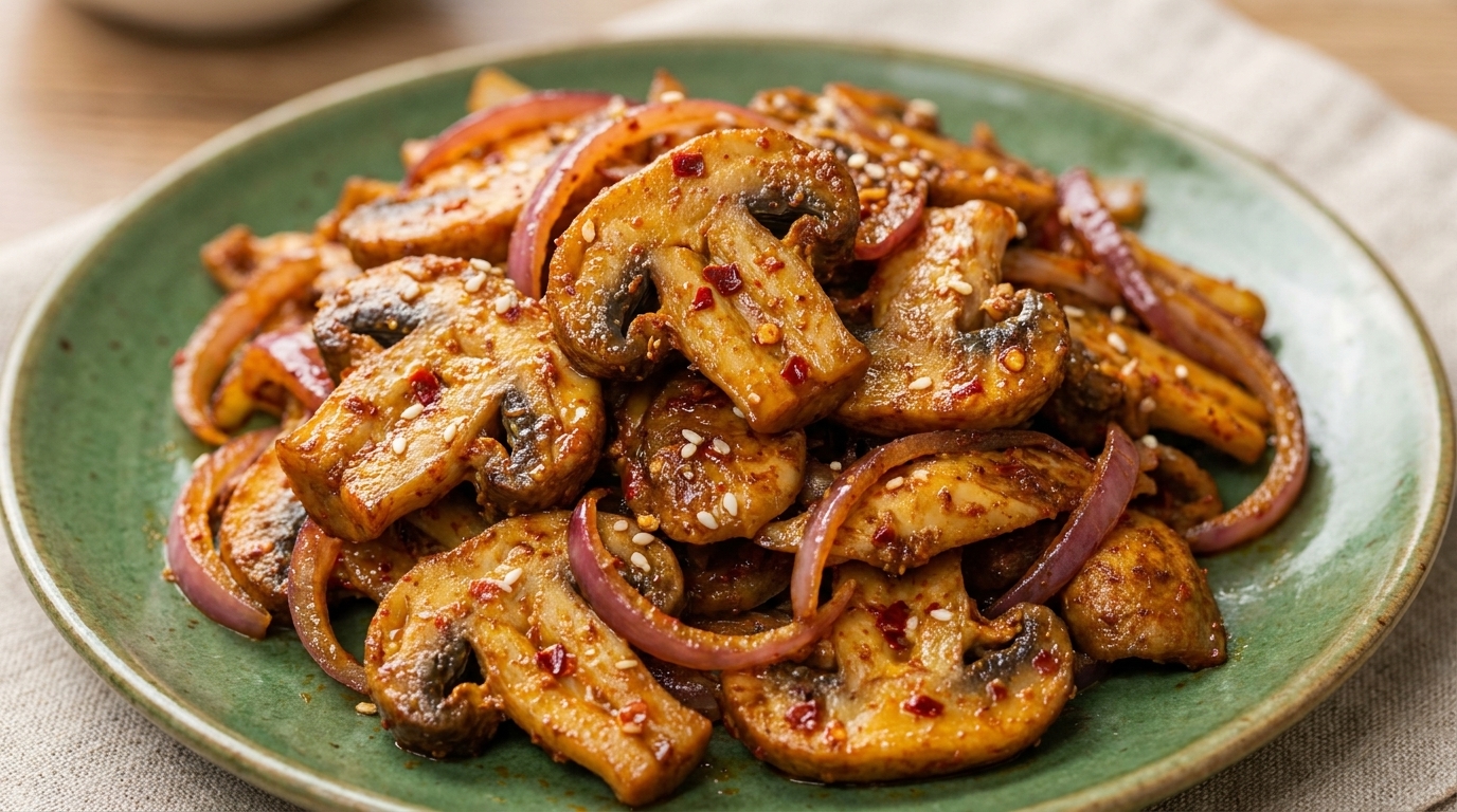 Funghi Grigliati in Stile Coreano con Pancetta di Maiale