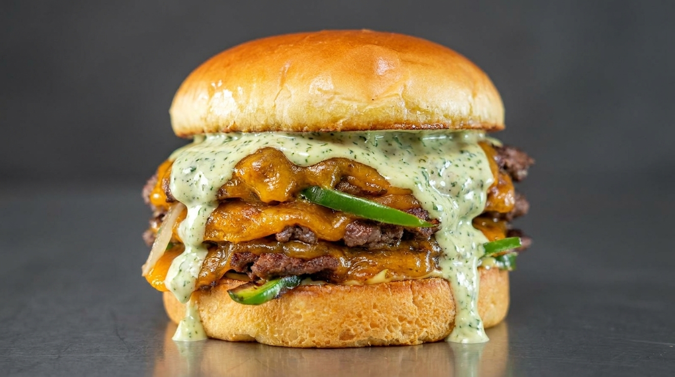 Smash Burger al Jalapeño con Salsa Verde Cremosa alle Erbe