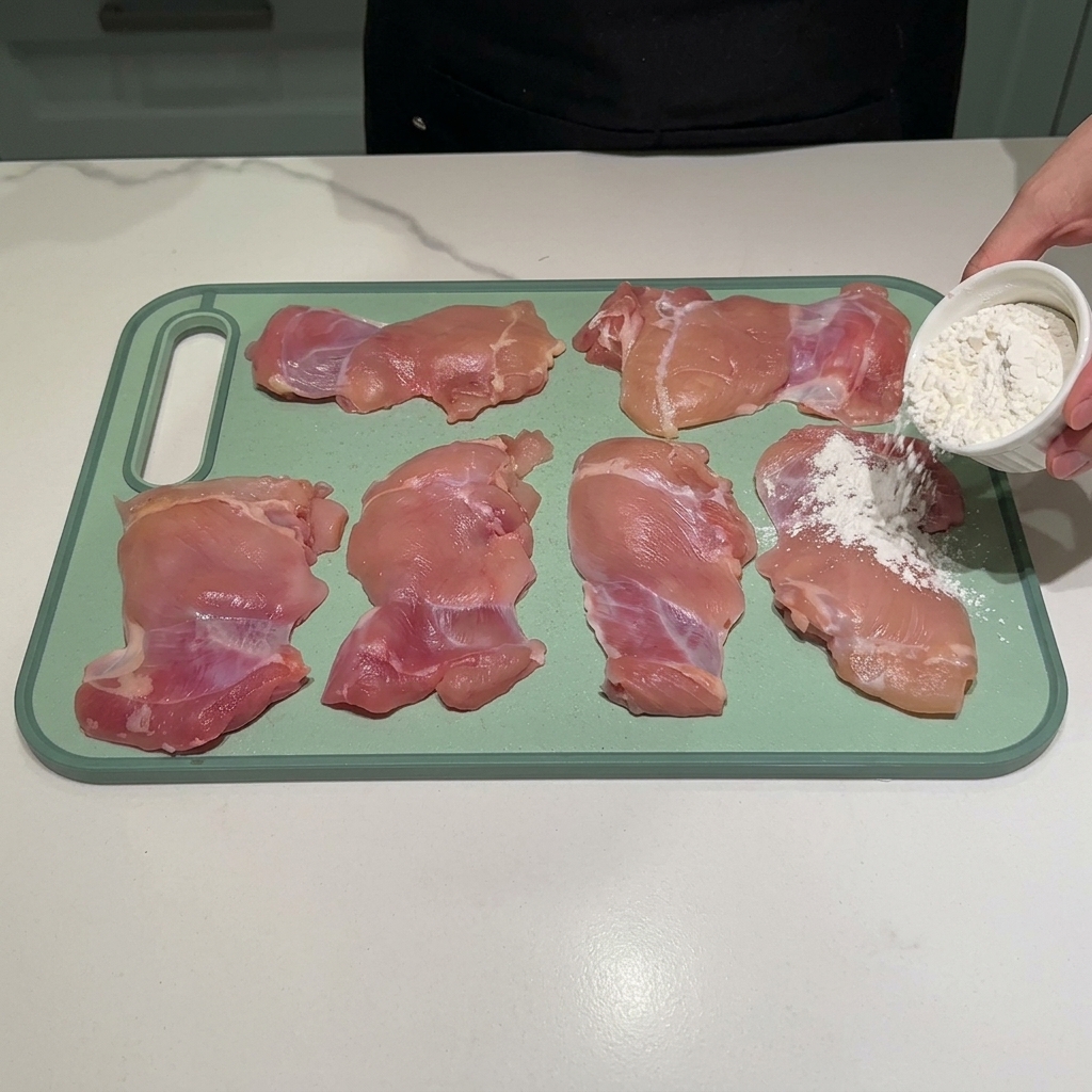 Petti di pollo ricoperti da un leggero strato di farina.