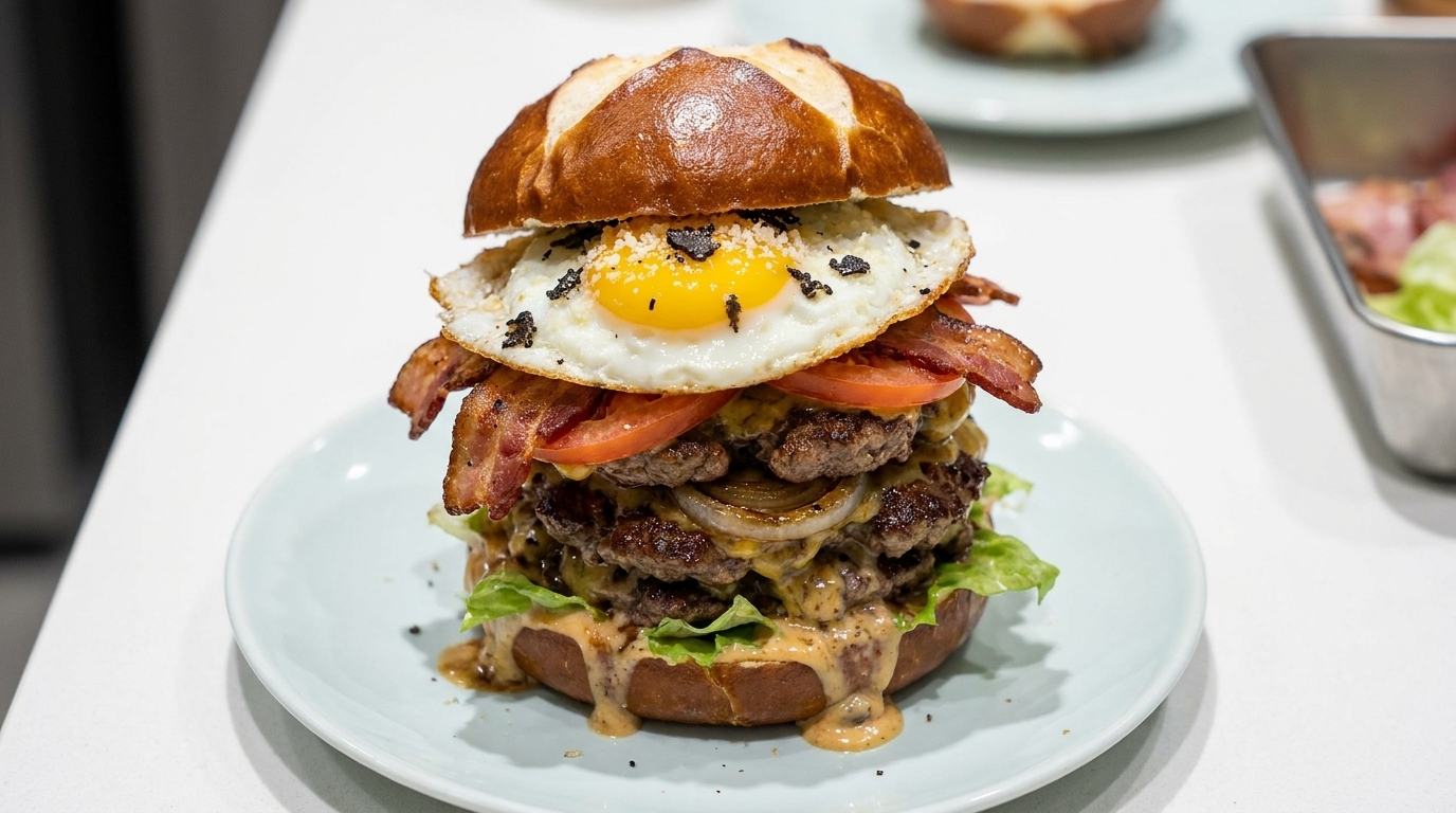 Burger Gourmet al Tartufo Nero e Parmigiano con Pane Pretzel