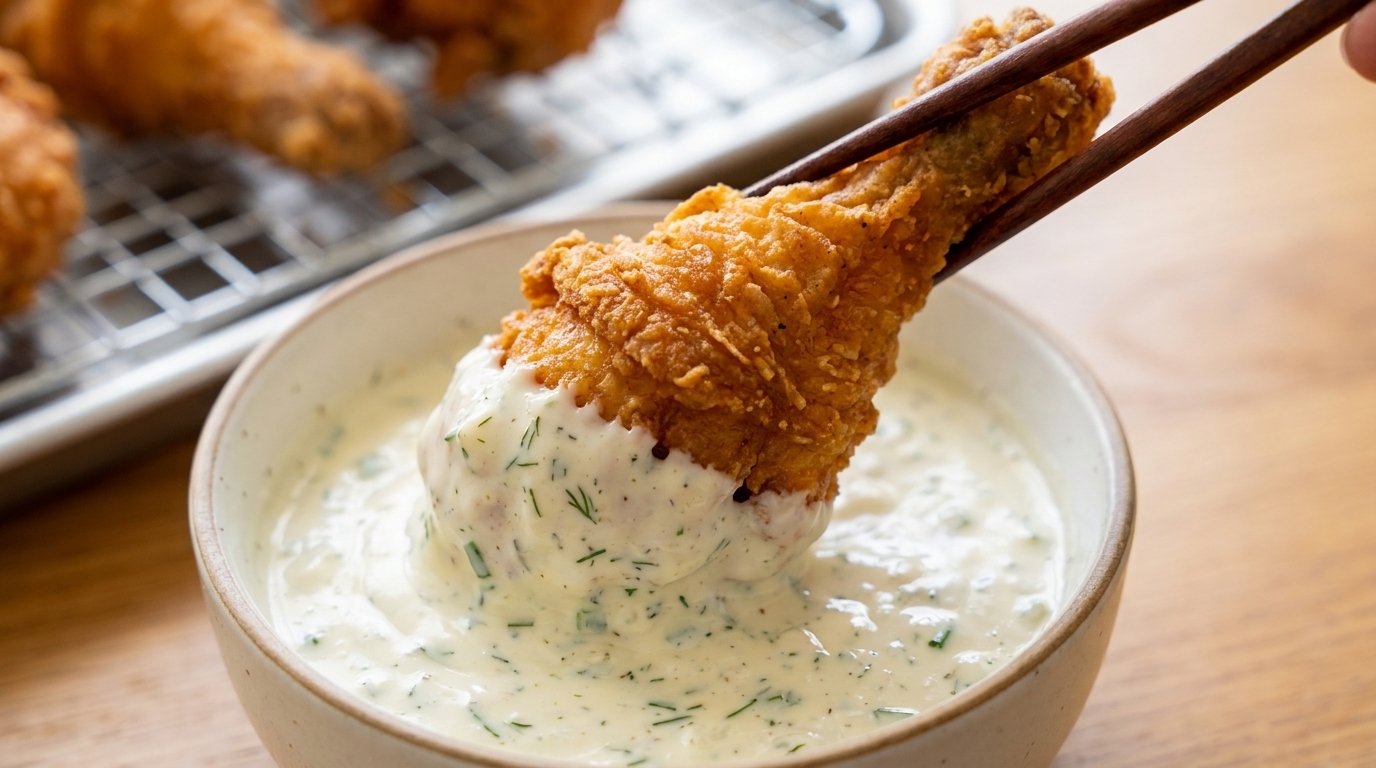 Pollo Fritto Croccante con Salsa di Yogurt e Cipolla