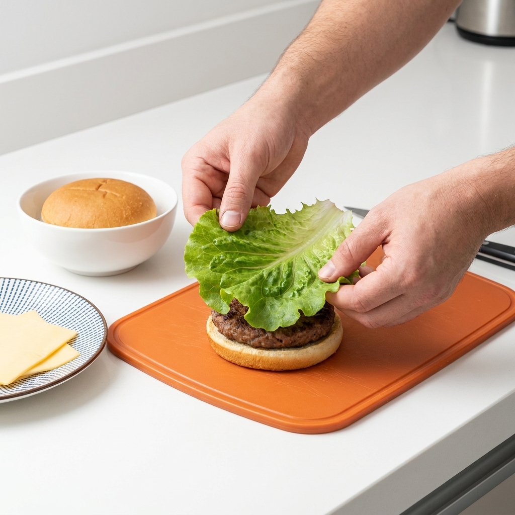 Una fresca foglia di lattuga verde posizionata sopra una metà del panino tostato.