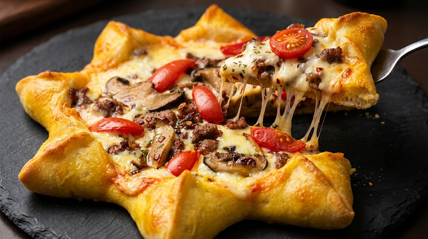Pizza a forma di stella al maiale speziato