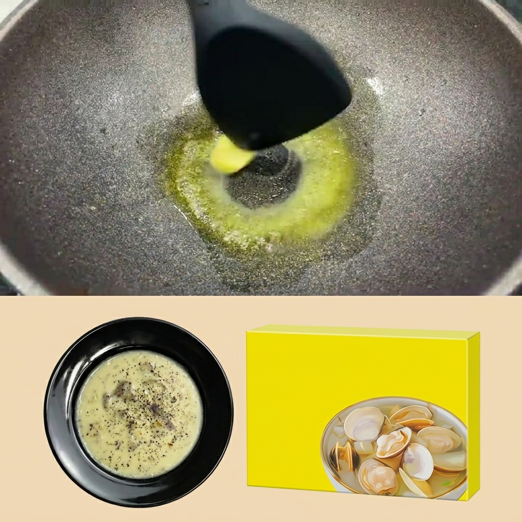 Cipolle e aglio tritati finemente che sfrigolano in padella con burro fuso.