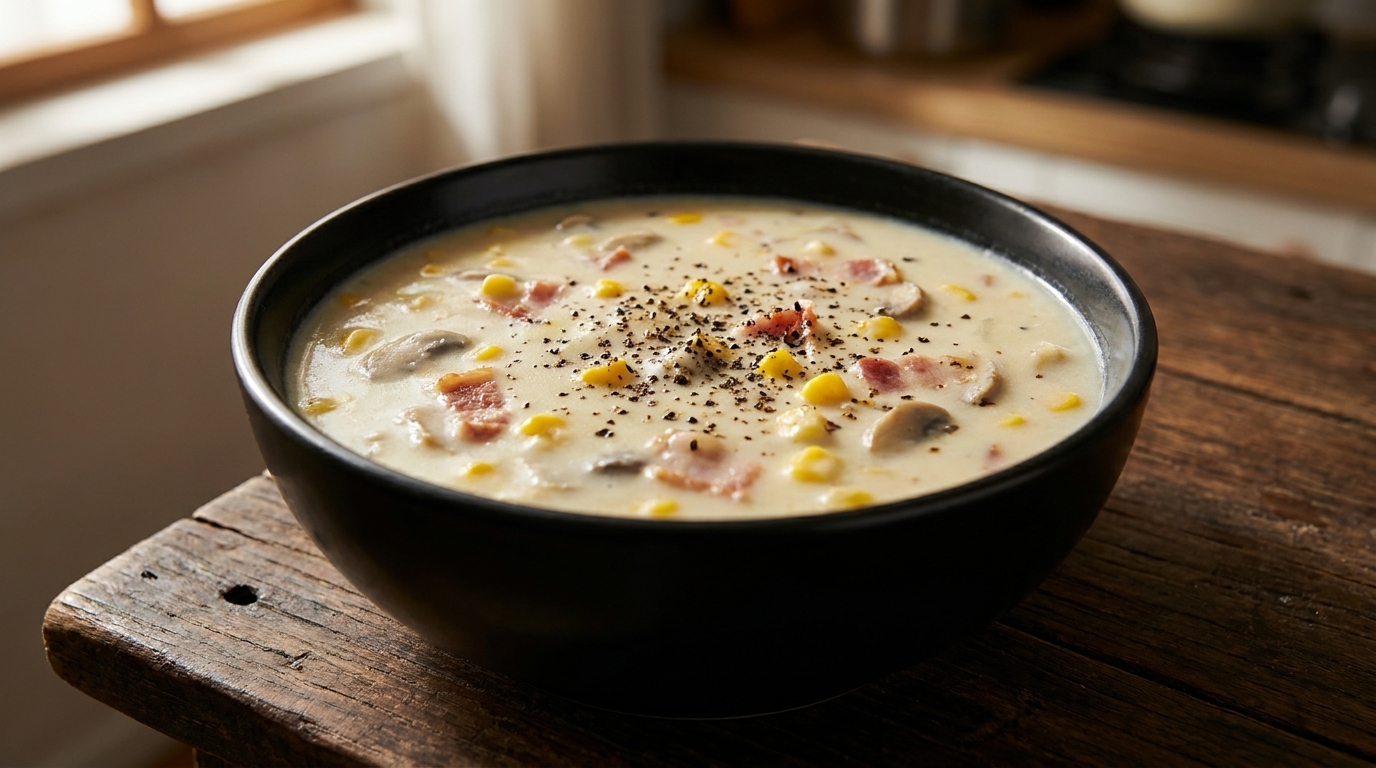 Zuppa Cremosa di Vongole e Mais