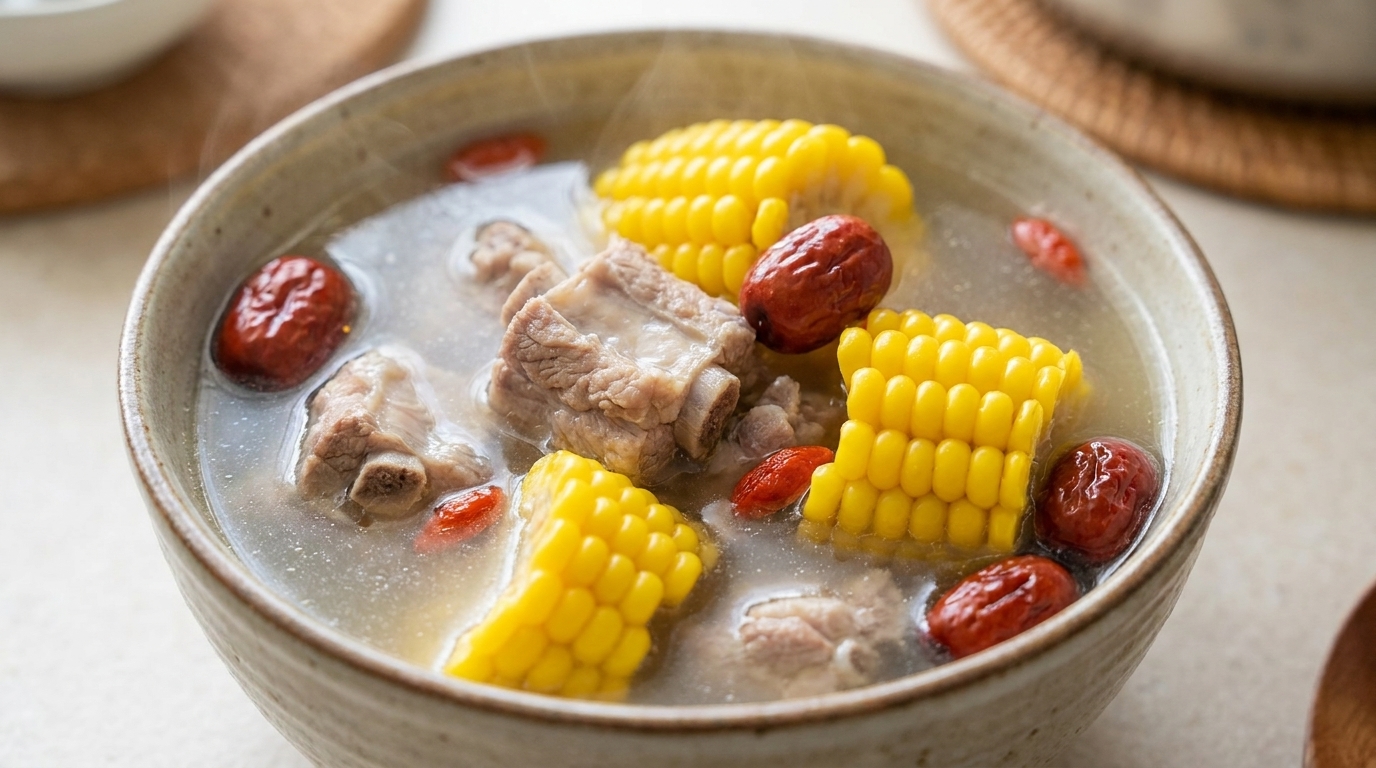 Zuppa di Costine di Maiale, Vongole e Mais Dolce