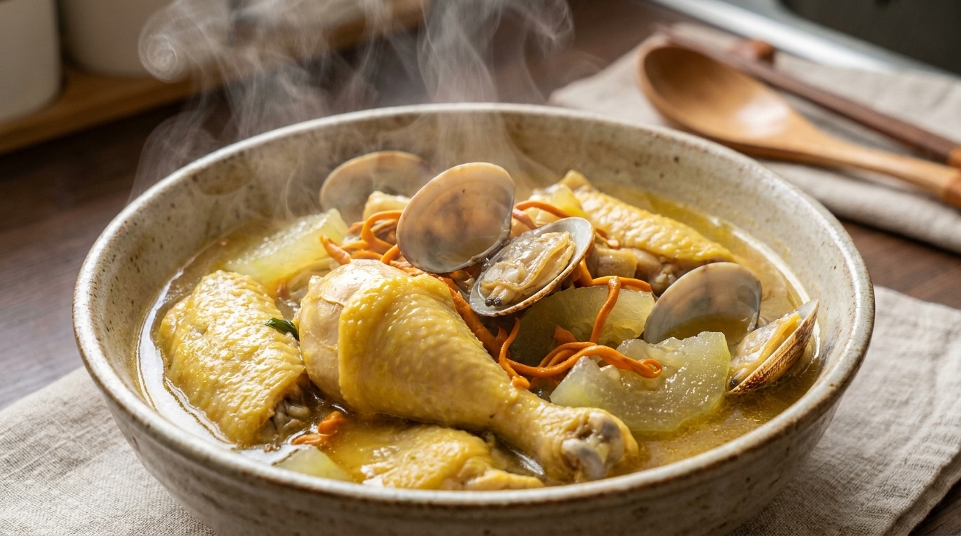 Stufato Saporito di Pollo, Vongole e Melone Invernale