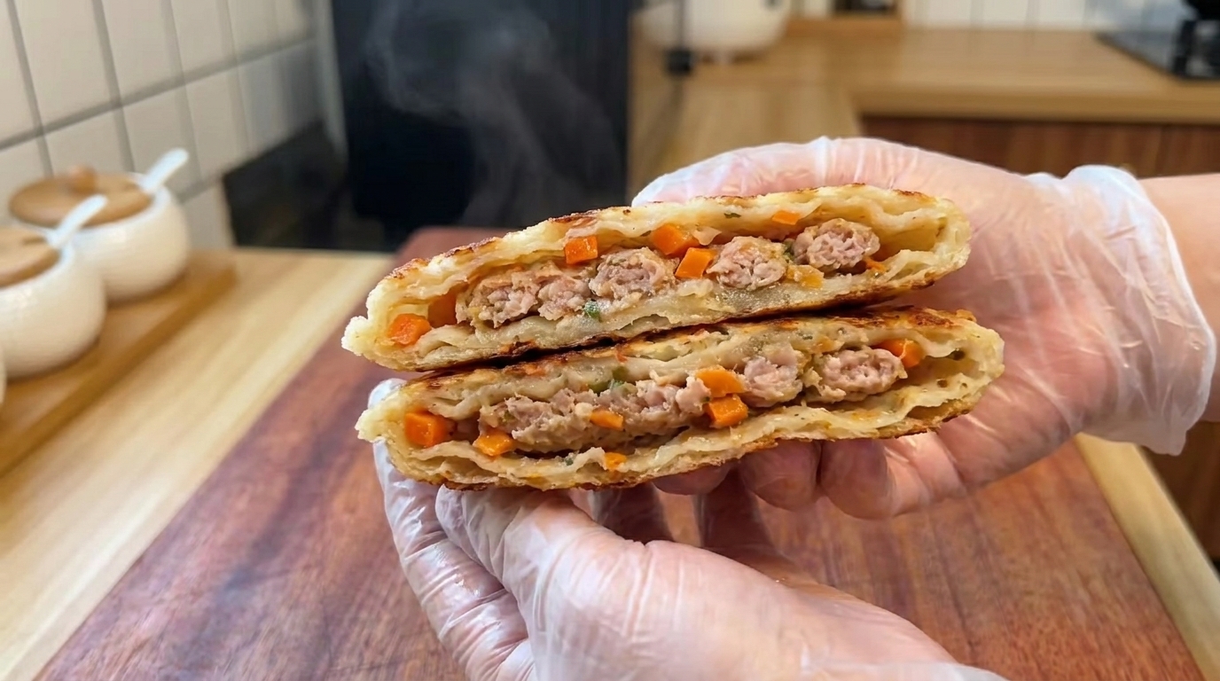 Pancake allo Scalogno Ripieni di Maiale e Carote