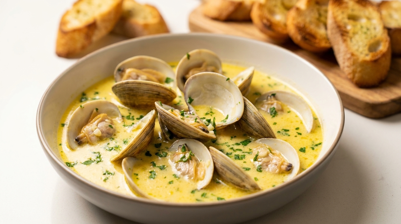 Zuppa di Vongole al Burro e Aglio in Stile Francese