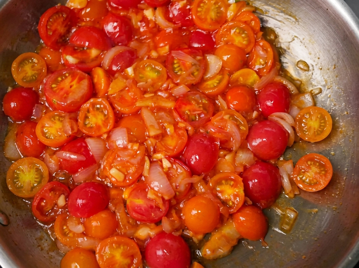 Salsa che sobbolle con laggiunta di erbe e vino.