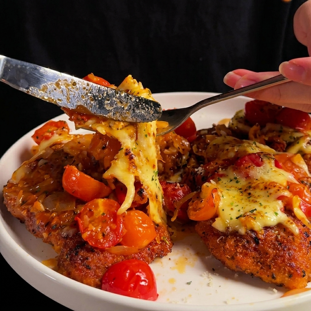 Pollo pressato bene nel pangrattato e parmigiano.