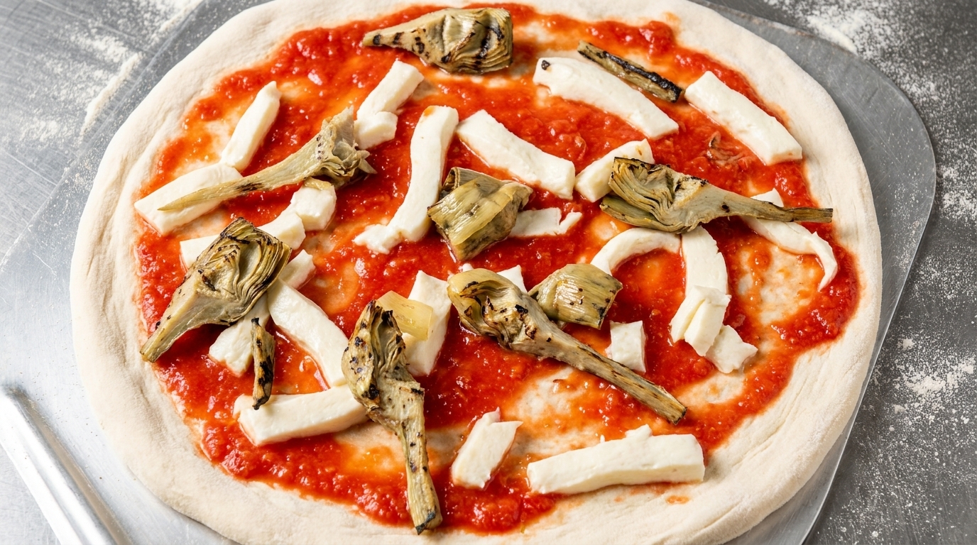 Pizza Mediterranea con Pomodoro e Carciofi Grigliati