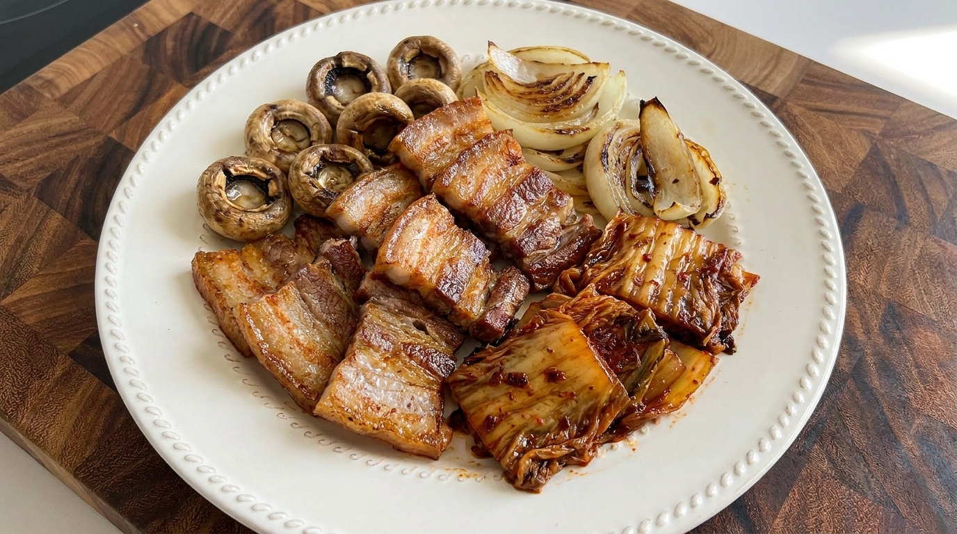 Pancetta di maiale croccante al forno con kimchi invecchiato